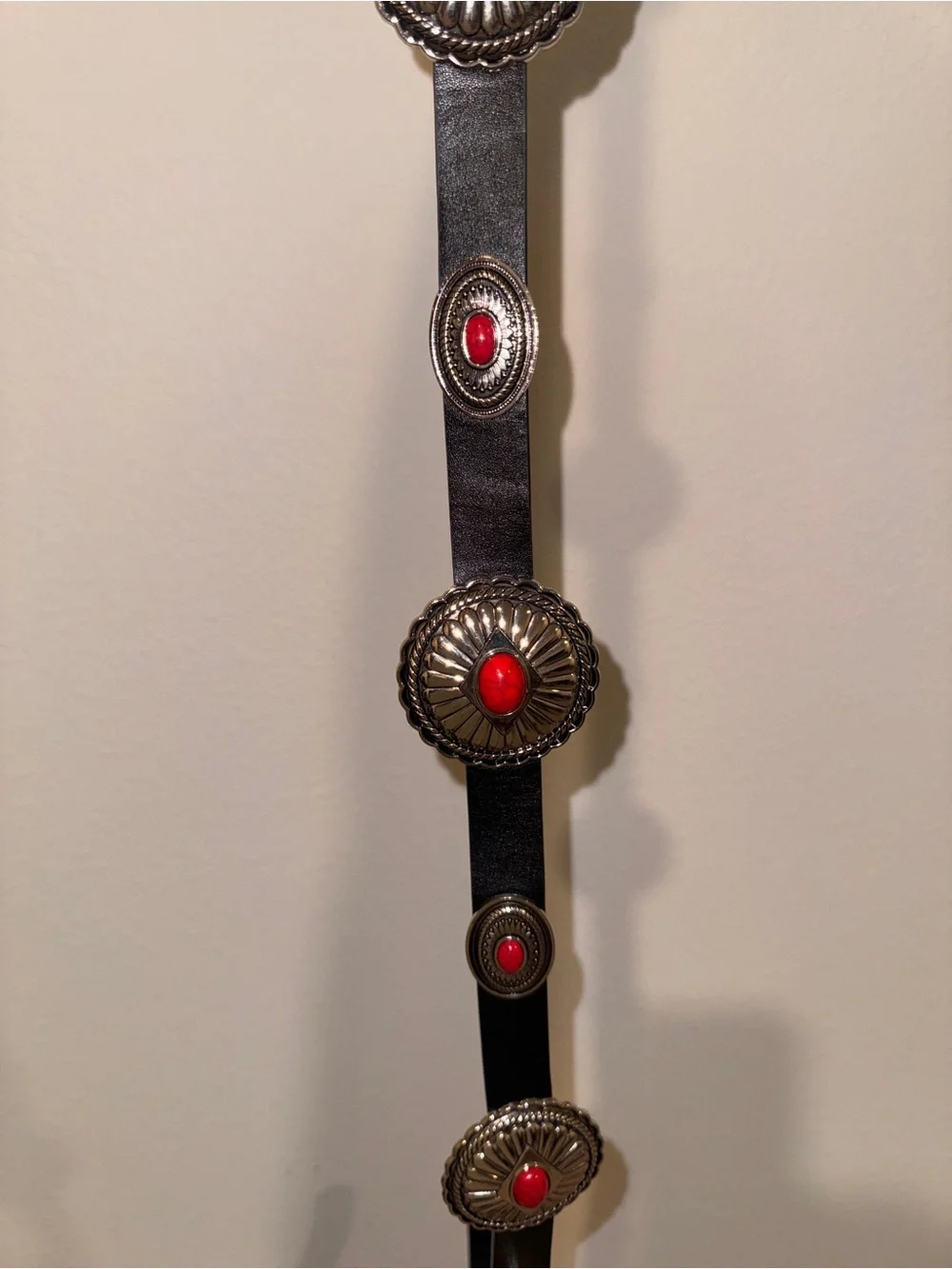 Fashion Nova Black Belt with Red Concho Accents
